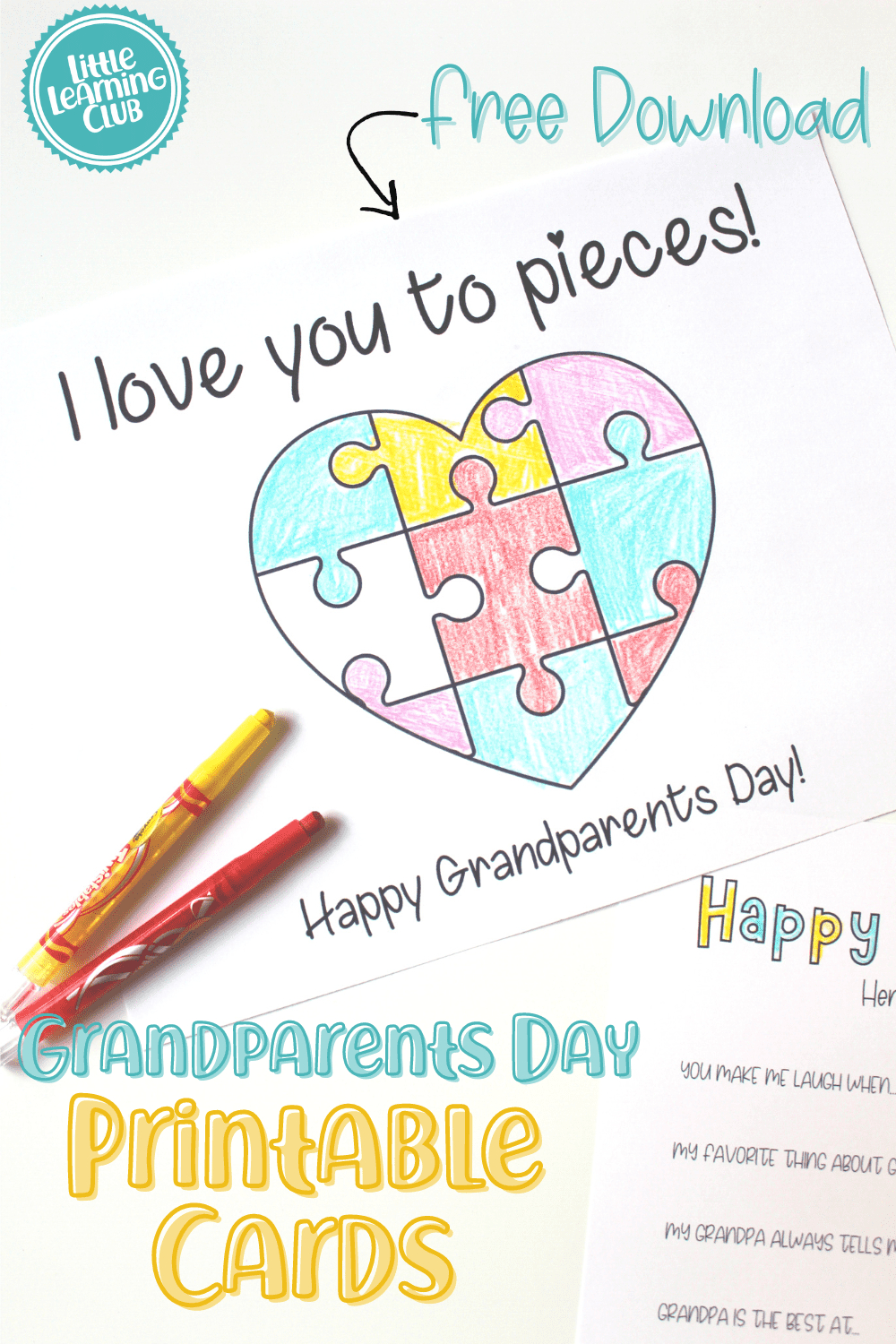 Grandparents Day Free Printable Cards - Little Learning Club throughout Free Printables For Grandparents Day