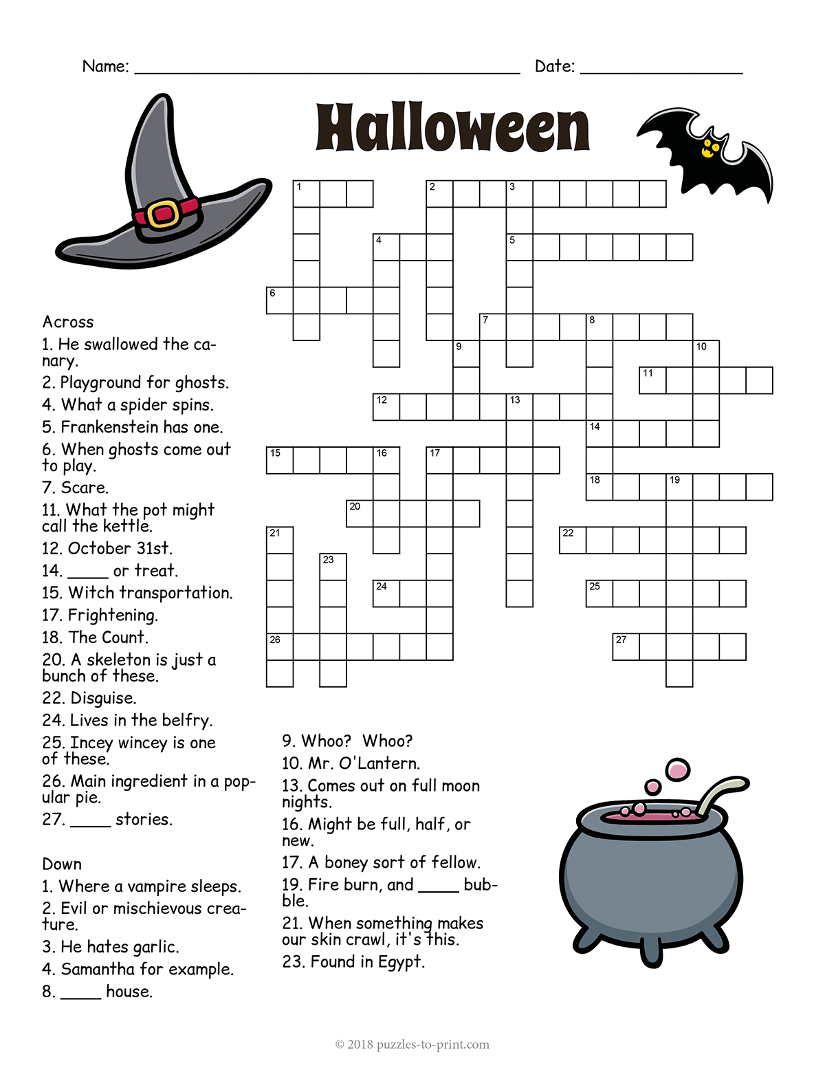 Halloween Crossword for Free Printable Halloween Crossword Puzzles