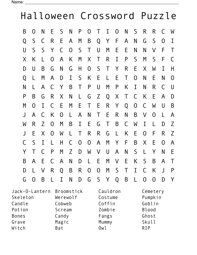Halloween Crossword Puzzle Word Search - Wordmint within Free Printable Halloween Crossword Puzzles