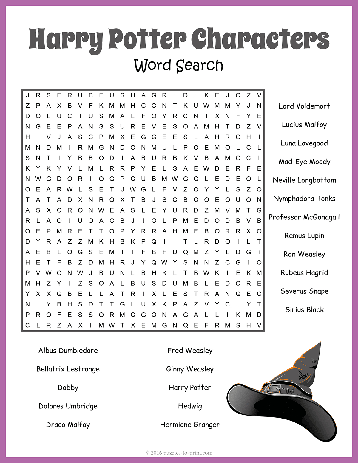 Harry Potter Word Search with regard to Harry Potter Word Search Printable