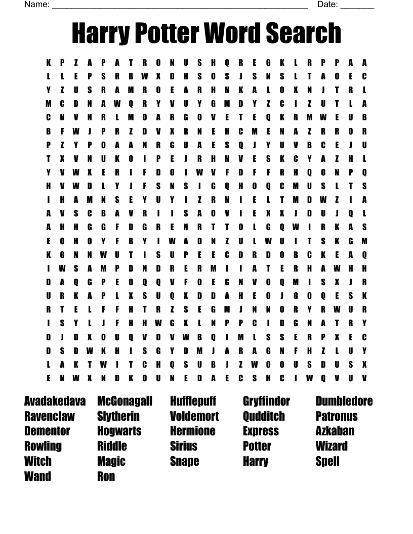 Harry Potter Word Search - Wordmint with regard to Harry Potter Word Search Printable