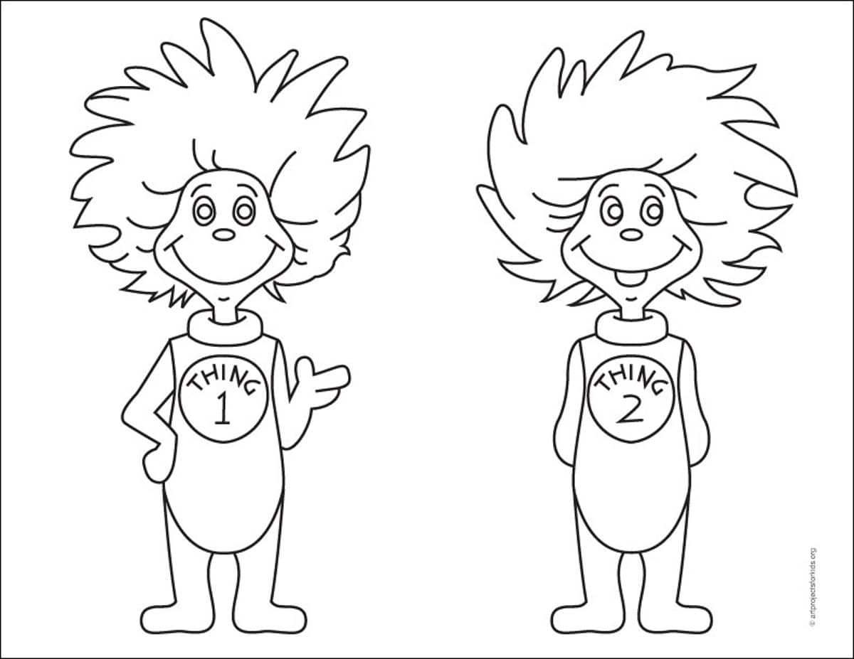 How To Draw Thing One And Thing Two: Easy Step-By-Step Art Lesson pertaining to Thing 1 And Thing 2 Printable Free Download