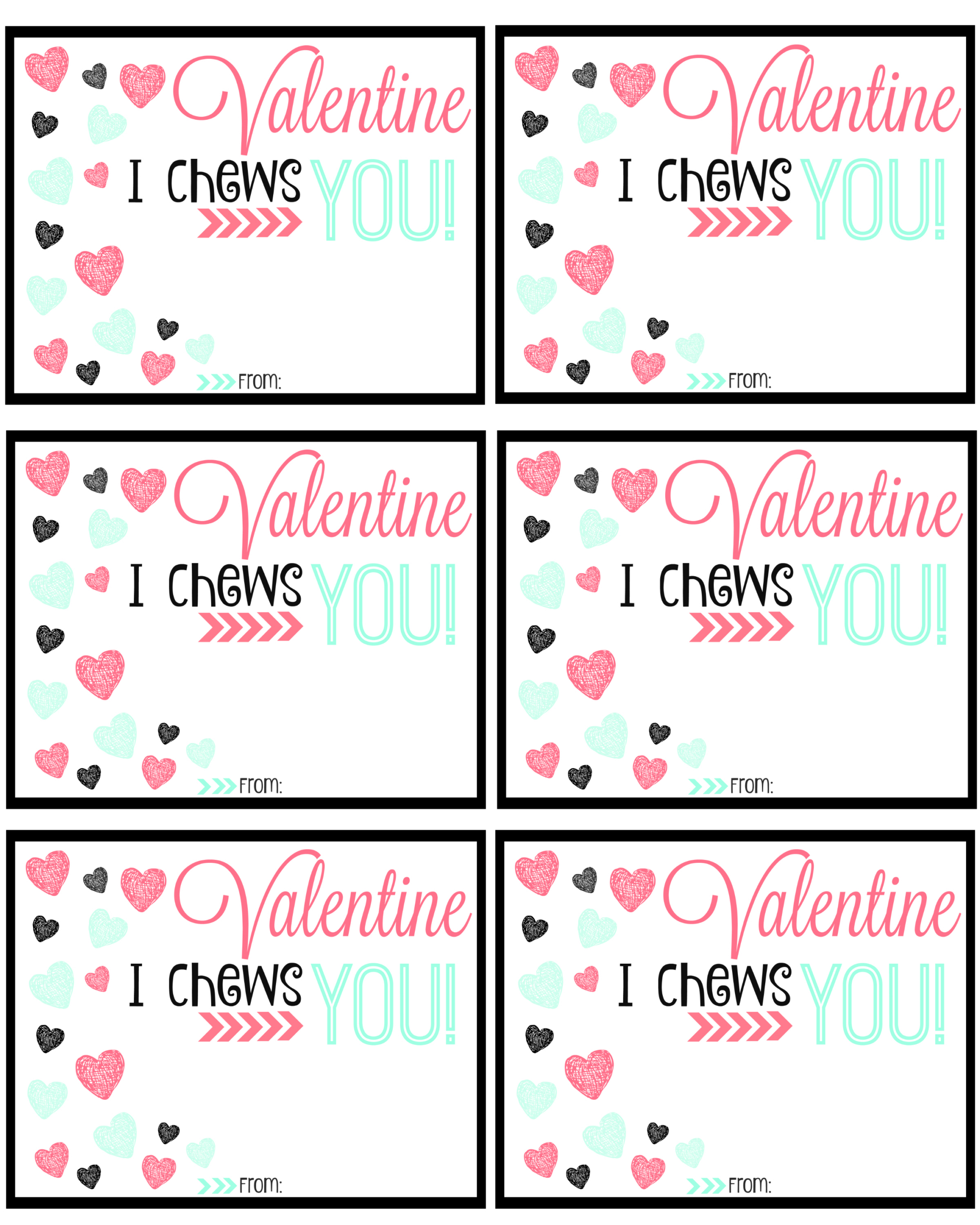 I Chews You” Printable Valentine Cards | Printable Valentines inside I Chews You Valentine Printable