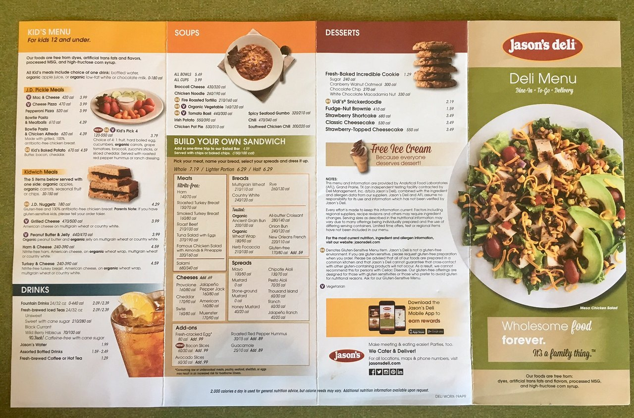 Jackson, Tn Jason'S Deli: Menu, Salad Bar And Gluten Free Bread inside Jason'S Deli Printable Menu