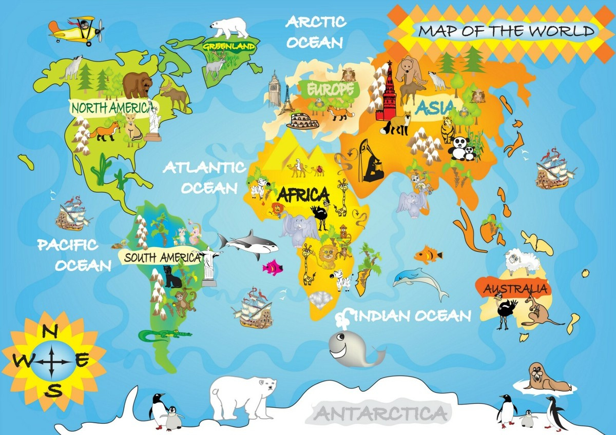 Kids World Map Poster Print Choose Your Size Unframed. throughout Printable World Map For Kids
