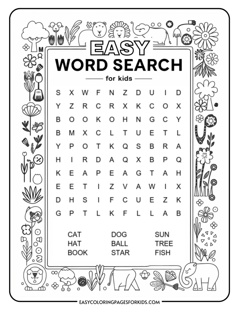 Kindergarten Easy Word Search For Kids (2 Free Pdf Pages) - Easy for Word Searches For Kids Printable