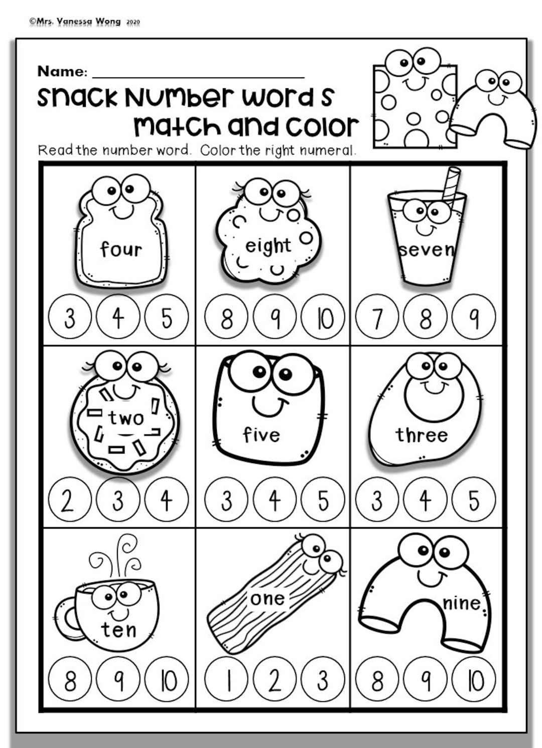 Kindergarten Math Worksheets: Numbers 1-10, Number Words (Pdf) - Etsy inside Printable Numbers 1-10 Worksheets