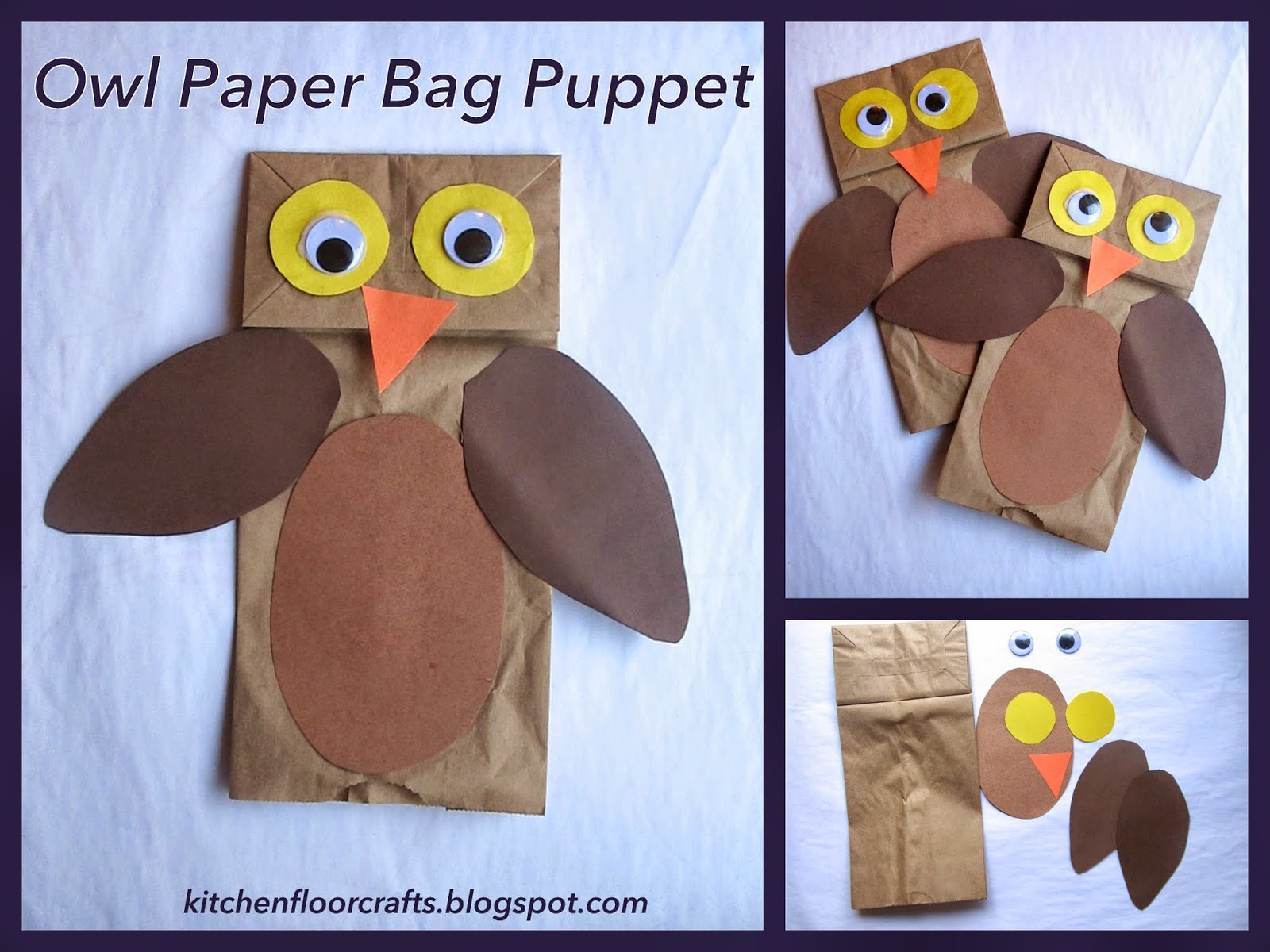 Kitchen Floor Crafts: Owl Paper Bag Puppets pertaining to Printable Owl Paper Bag Puppet Template