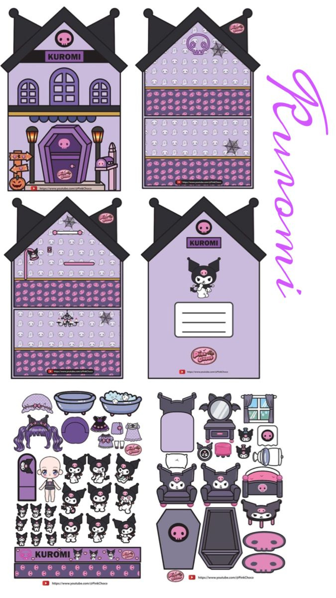 Kuromi | Kart Şablonu, 3D Kartlar, Kağıt Oyuncak Bebek within Kuromi Paper Doll House Printable