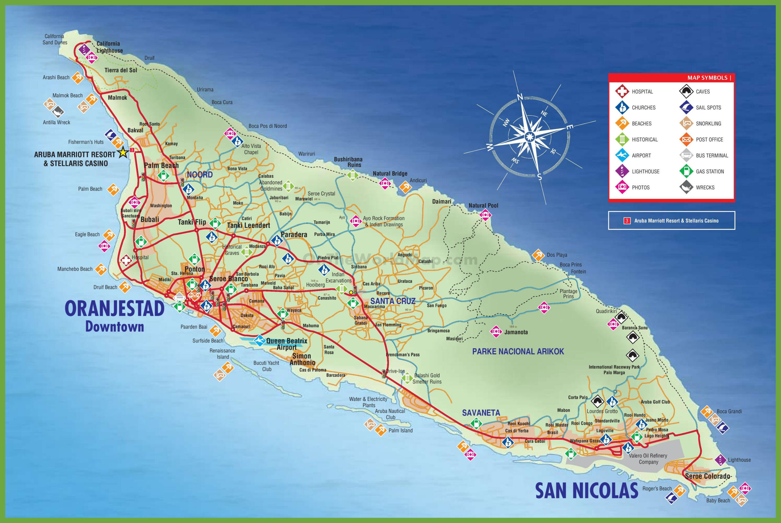 Large Detailed Tourist Map Of Aruba - Ontheworldmap with regard to Printable Tourist Map of Aruba