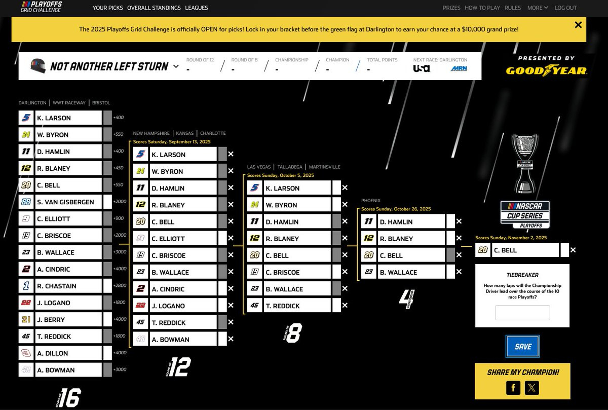 Last Chance To Fill Out Your Nascar Cup Series Playoff Grid throughout Nascar in Season Challenge Bracket Printable