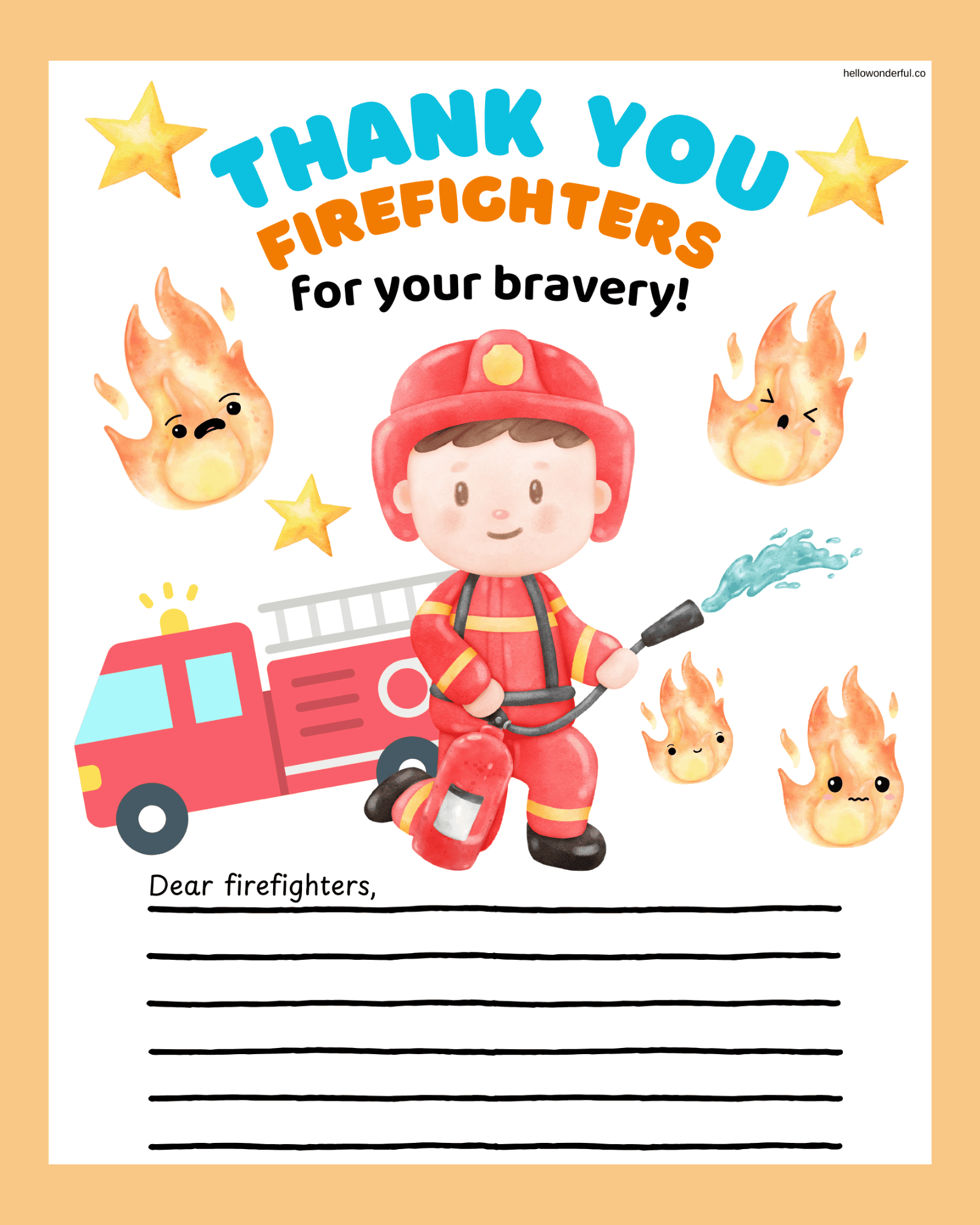 Letter To Firefighters - Free Printable regarding Firefighter Thank You Card Printable