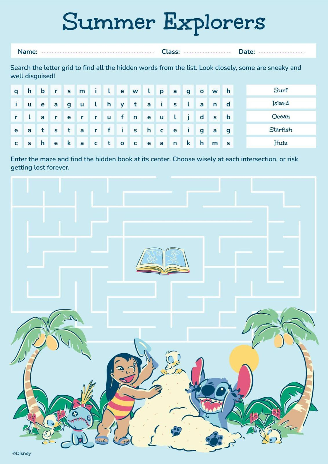 Lilo & Stitch Summer Worksheet Presentation inside Lilo and Stitch Printable Activities