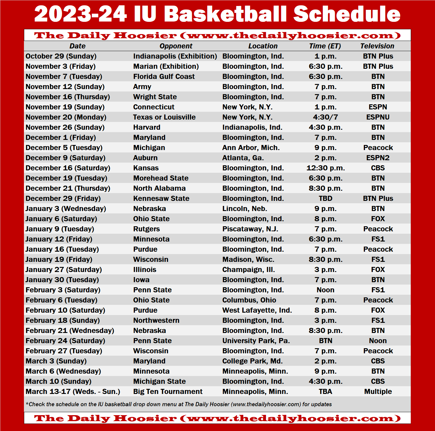 Look: Printable Edition Of The 2023-24 Iu Basketball Schedule throughout Iu Women's Basketball Schedule 24 25 Printable