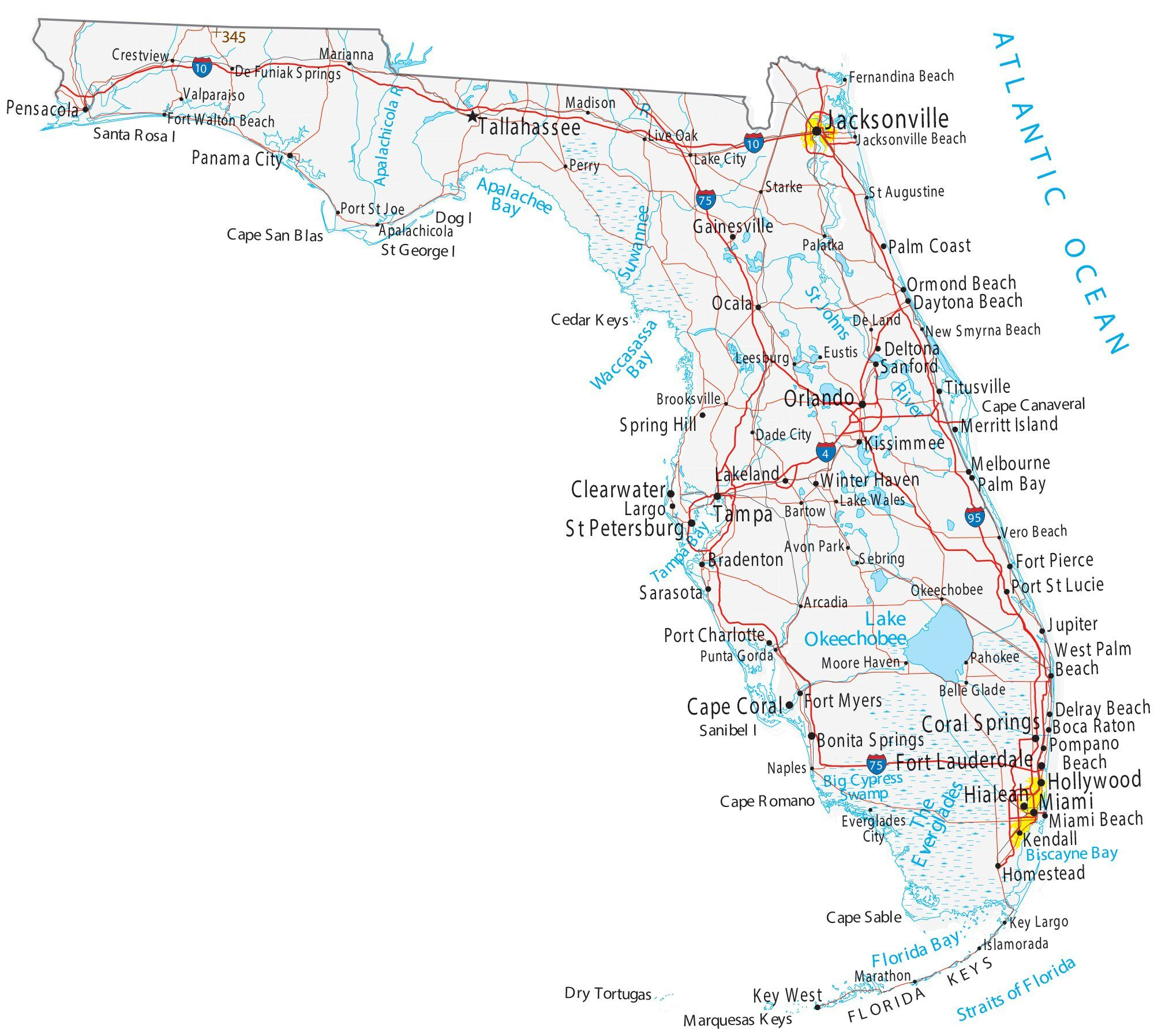 Map Of Florida - Cities And Roads - Gis Geography with regard to Printable Map of Florida with Cities
