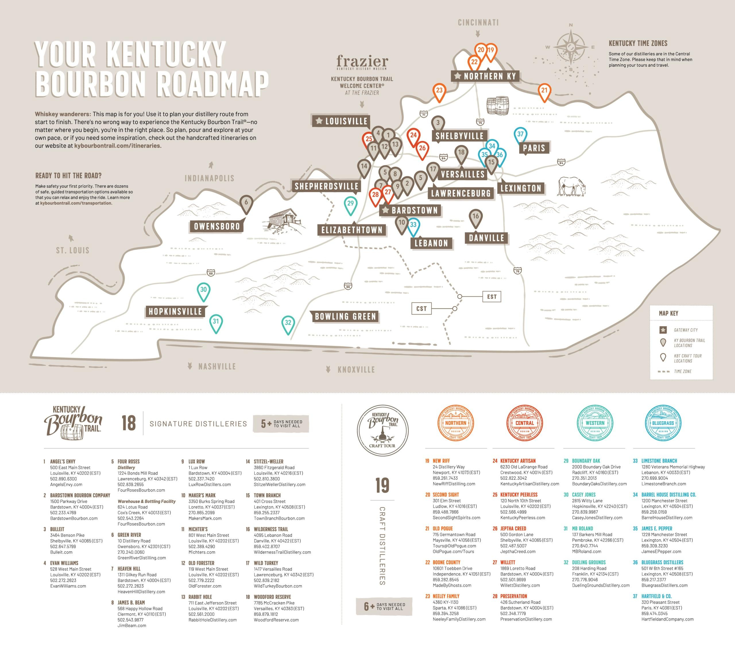 Map Of Kentucky Bourbon Trail.kentucky Bourbon Trail (2021 in Pdf Printable Kentucky Bourbon Trail Map