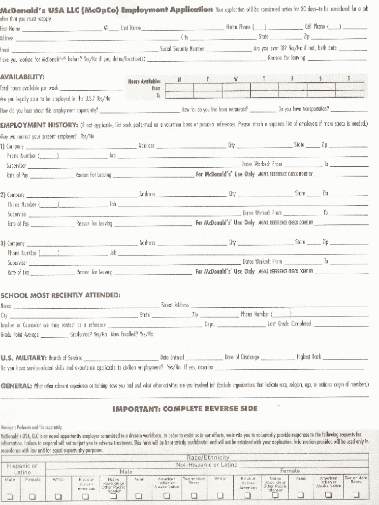 Mcdonalds Printable Job Application regarding Printable Job Application For Mcdonalds