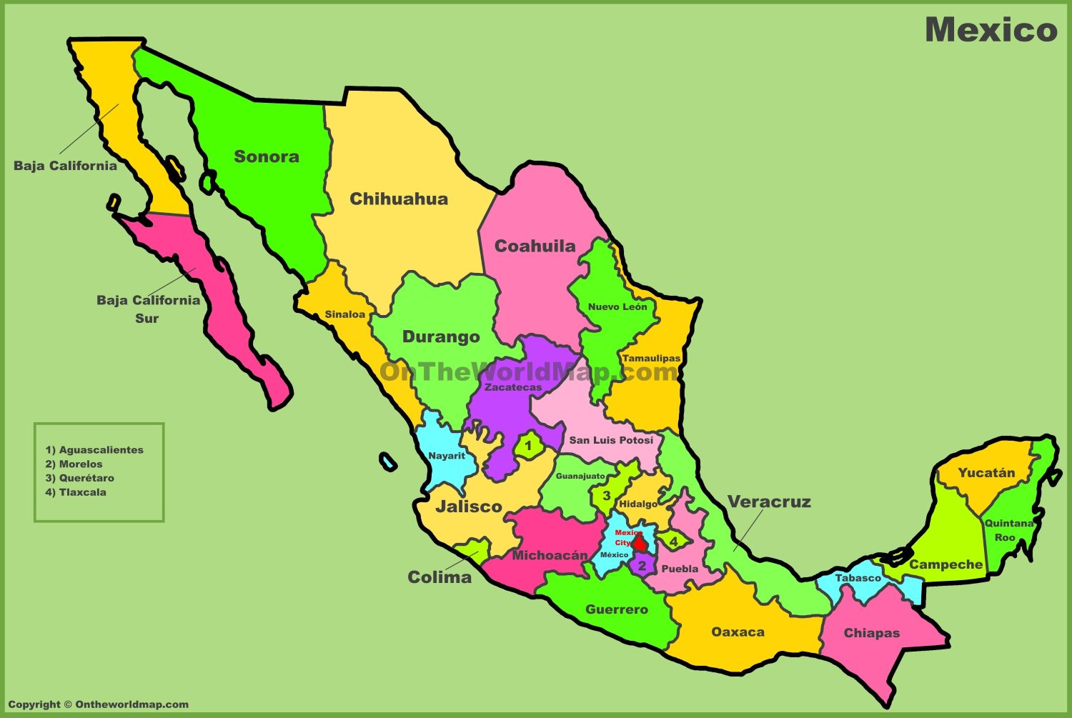 Mexico States Map - List Of States Of Mexico - Ontheworldmap intended for Printable Map of Mexico States