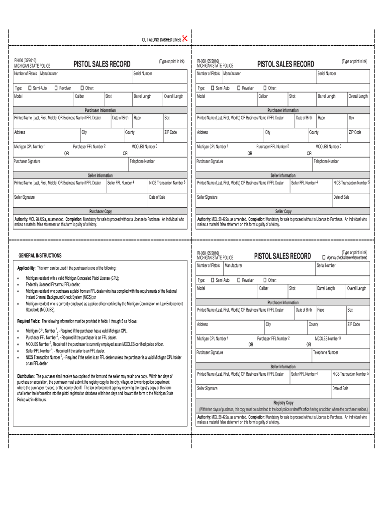 Michigan Pistol Registration Form: Fill Out & Sign Online | Dochub in Printable Pistol Transfer Paperwork Michigan