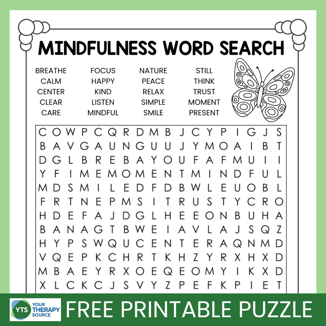 Mindfulness Word Search Puzzle Free Printable - Your Therapy Source within Free Printable Find A Word