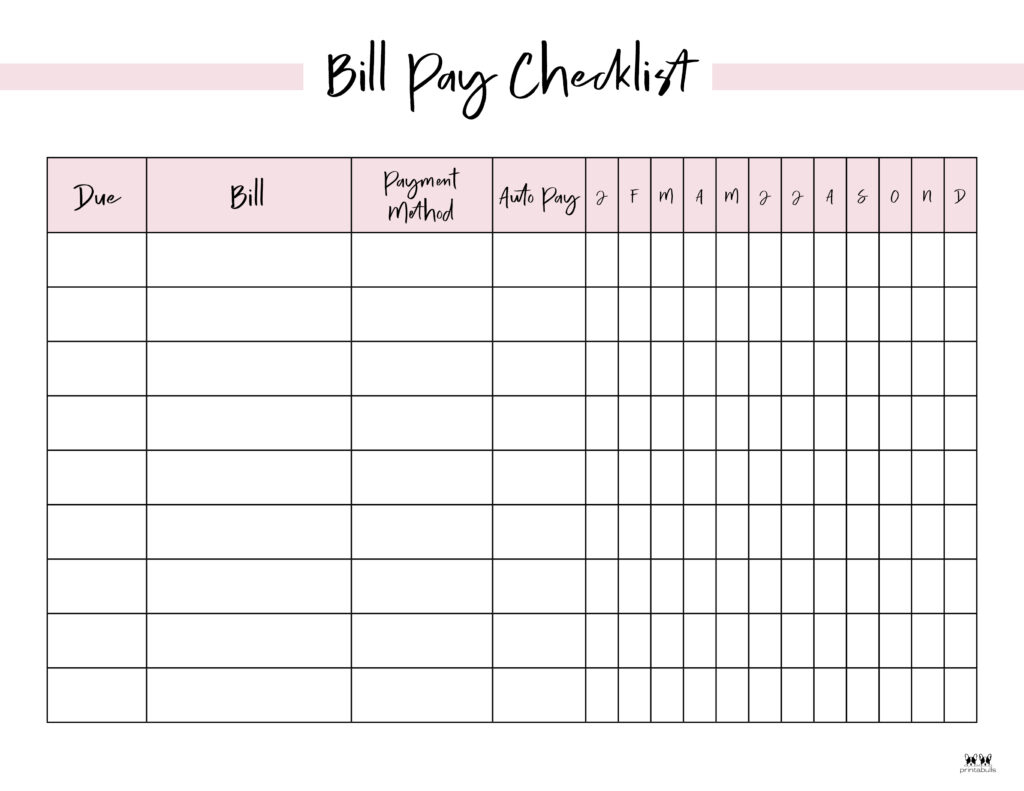Monthly Bill Organizers - 18 Free Printables | Printabulls within Free Printable Bill Pay Checklist