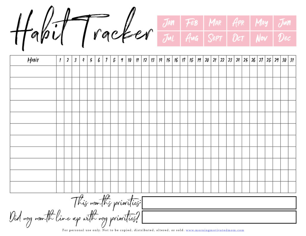 Monthly Habit Tracker Printable – Morning Motivated Mom with regard to Monthly Habit Tracker Free Printable