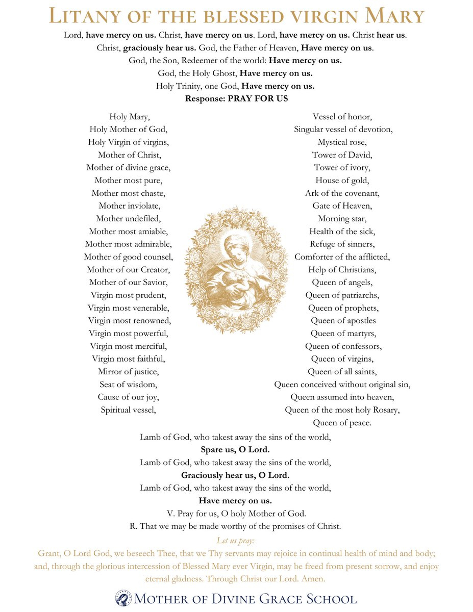 Mother Of Divine Grace School On X with regard to Litany Of The Blessed Virgin Mary Printable