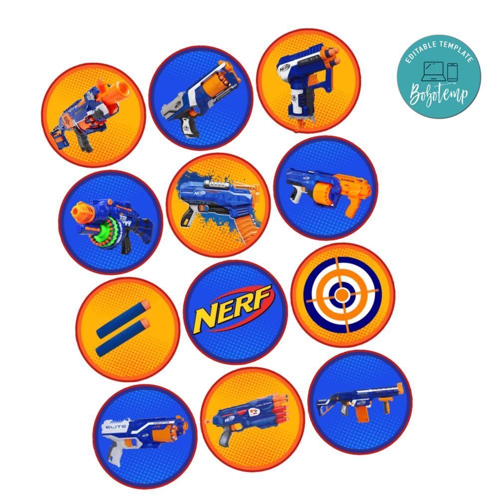 Nerf Cupcake Toppers Template Printable Instant Download | Bobotemp for Printable Nerf Gun Cake Topper