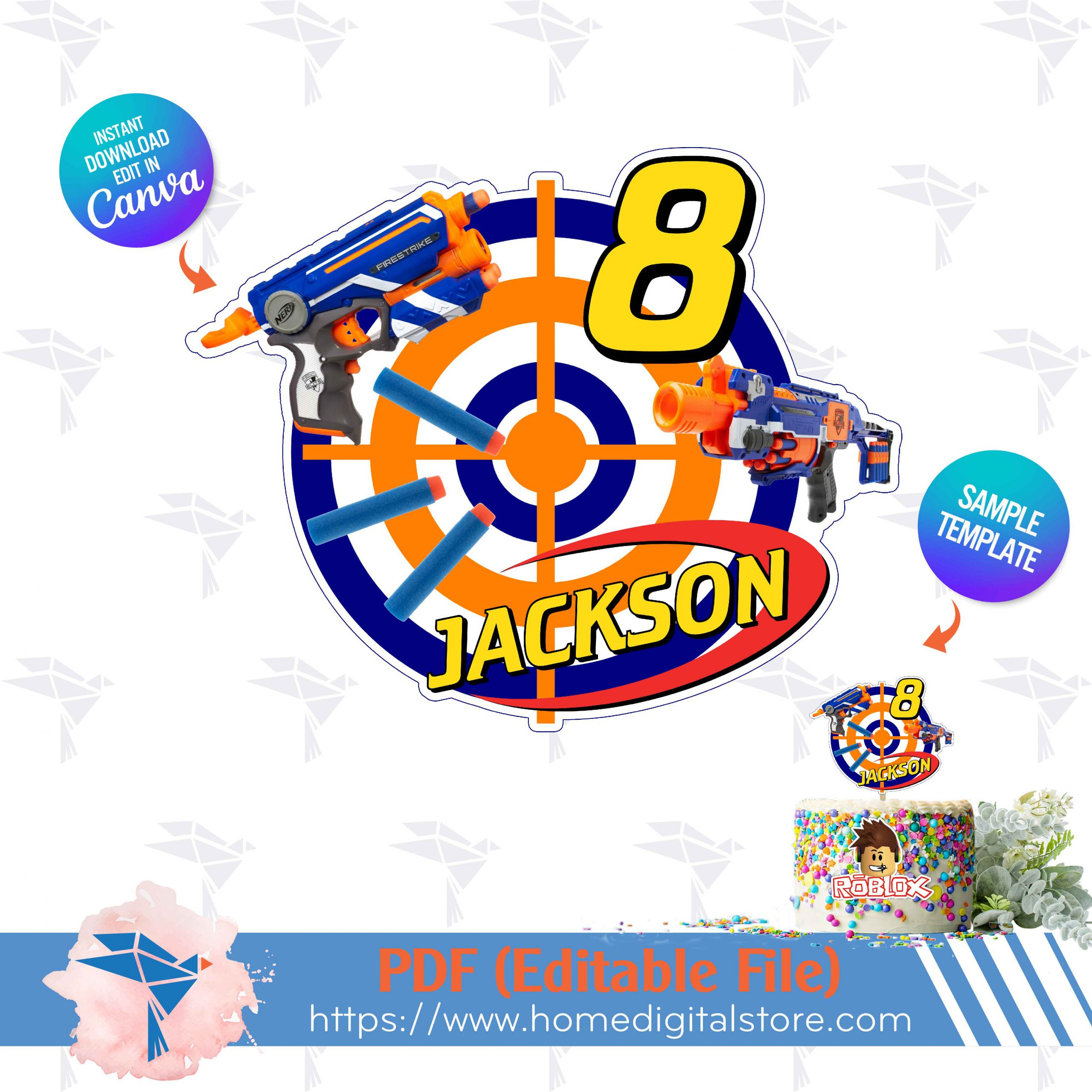 Nerf Topper Cake Canva Template intended for Printable Nerf Gun Cake Topper