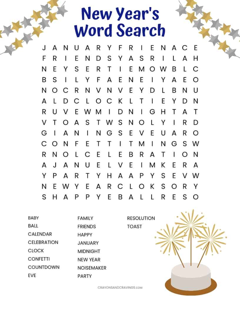 New Year'S Word Search Free Printable for Free Printable New Years Word Search