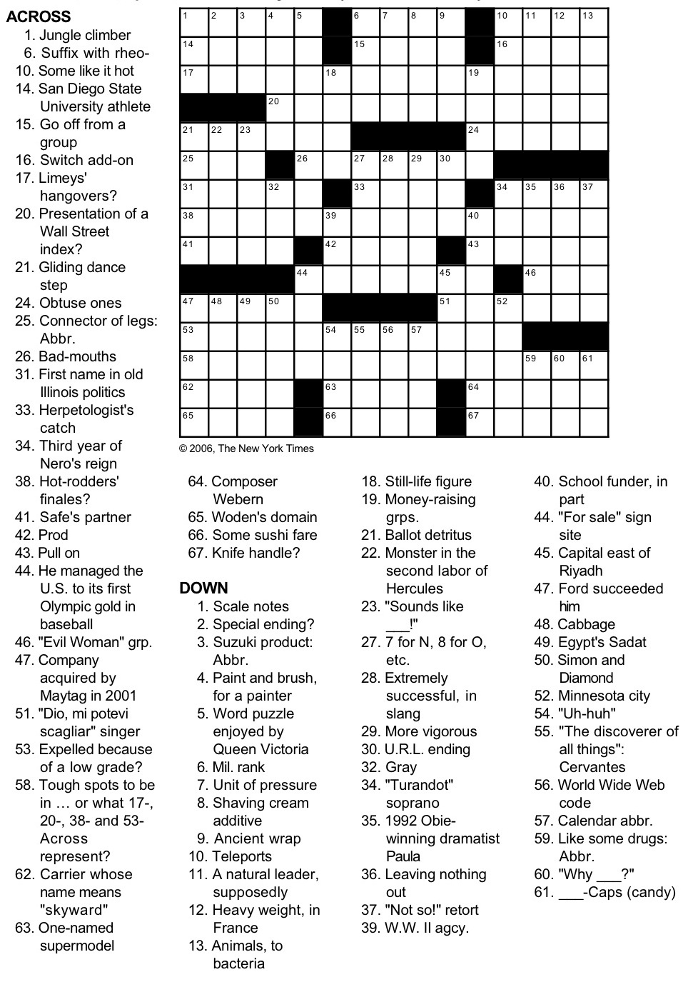 New York Times Crossword Puzzlegeorge Barany And Michael Shteyman inside Nyt Crossword Clues Today Free Printable