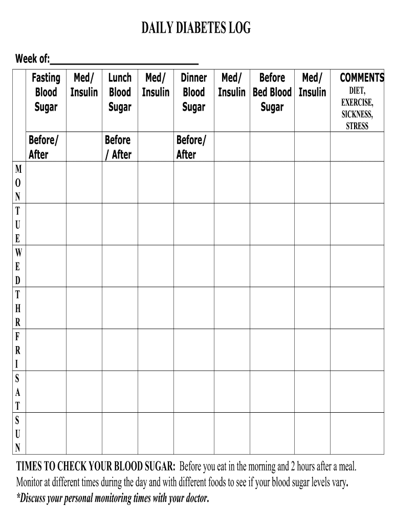 Nih Niddk Daily Diabetes Log Form - Fill Online, Printable in Large Print Monthly Free Printable Blood Sugar Log Sheet
