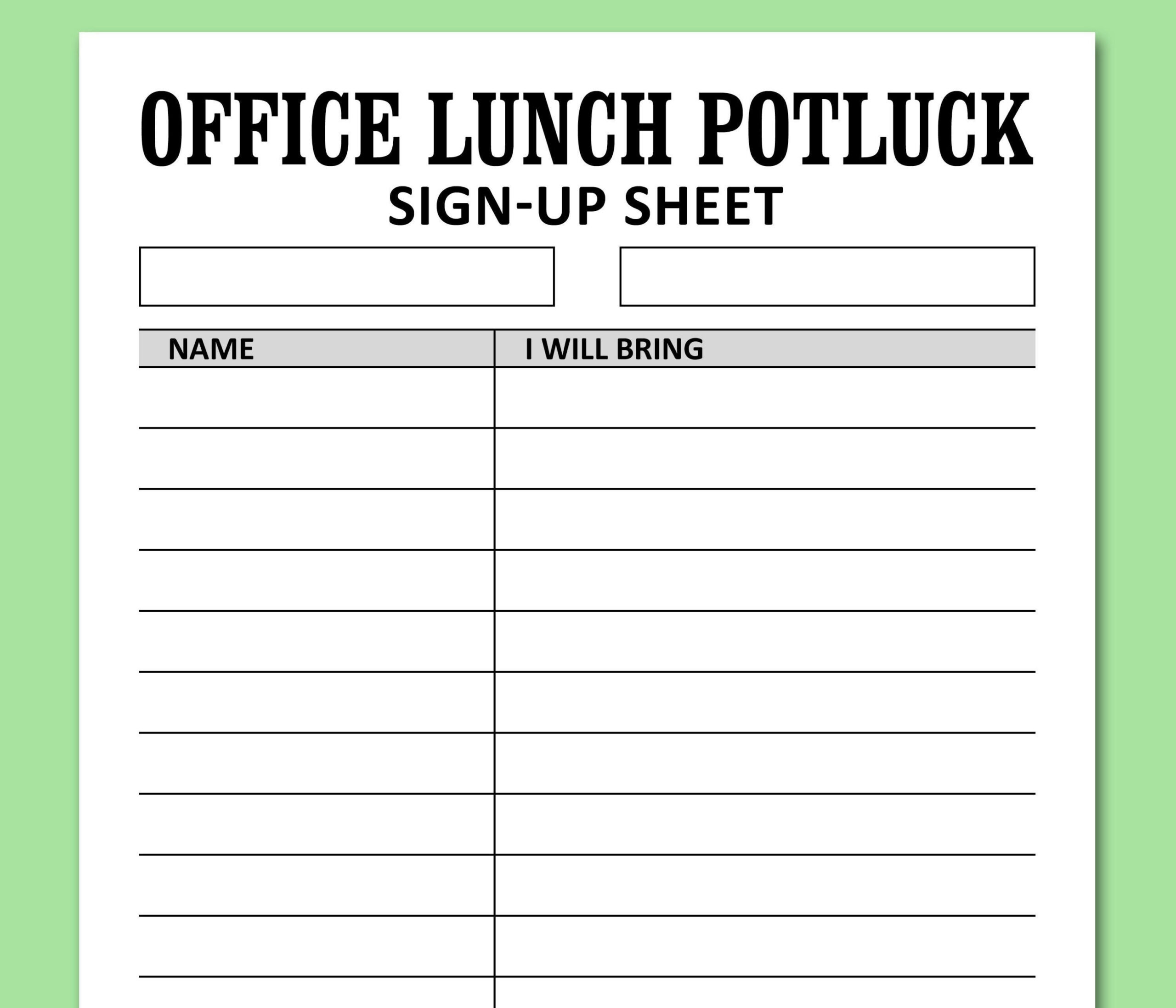 Office Lunch Potluck Sign Up Sheet Printable Template, Work throughout Printable Potluck Sign Up Sheet Template