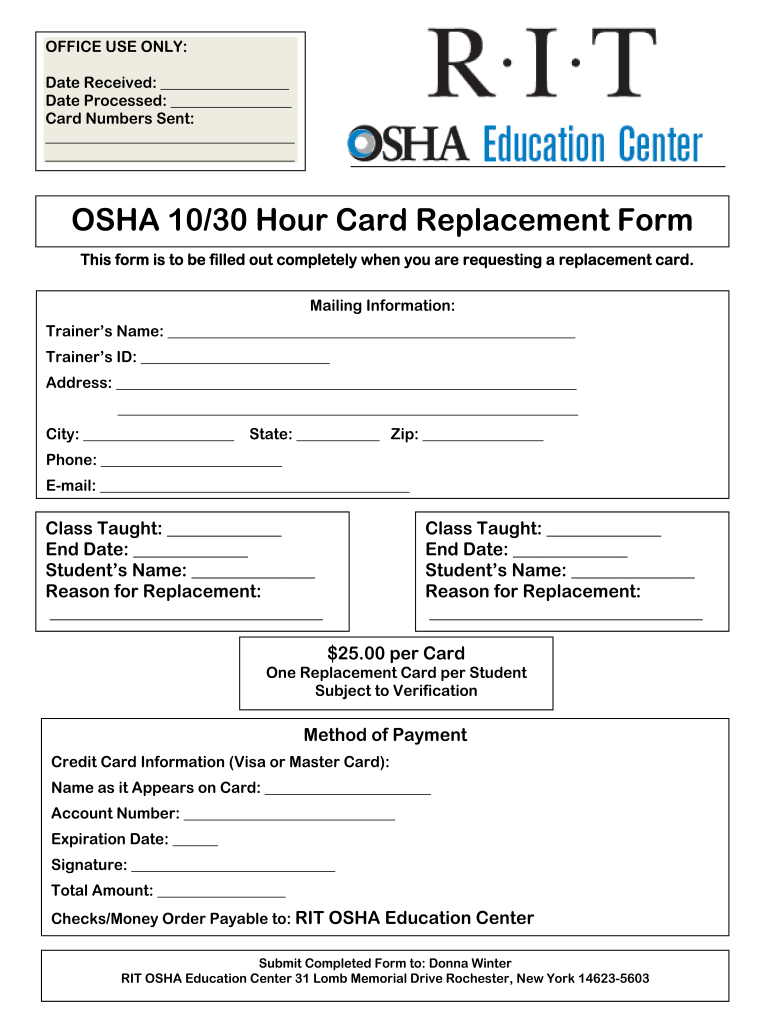 Osha Hour Card Replacement Form - Fill Online, Printable, Fillable throughout Printable Blank Osha 30 Card