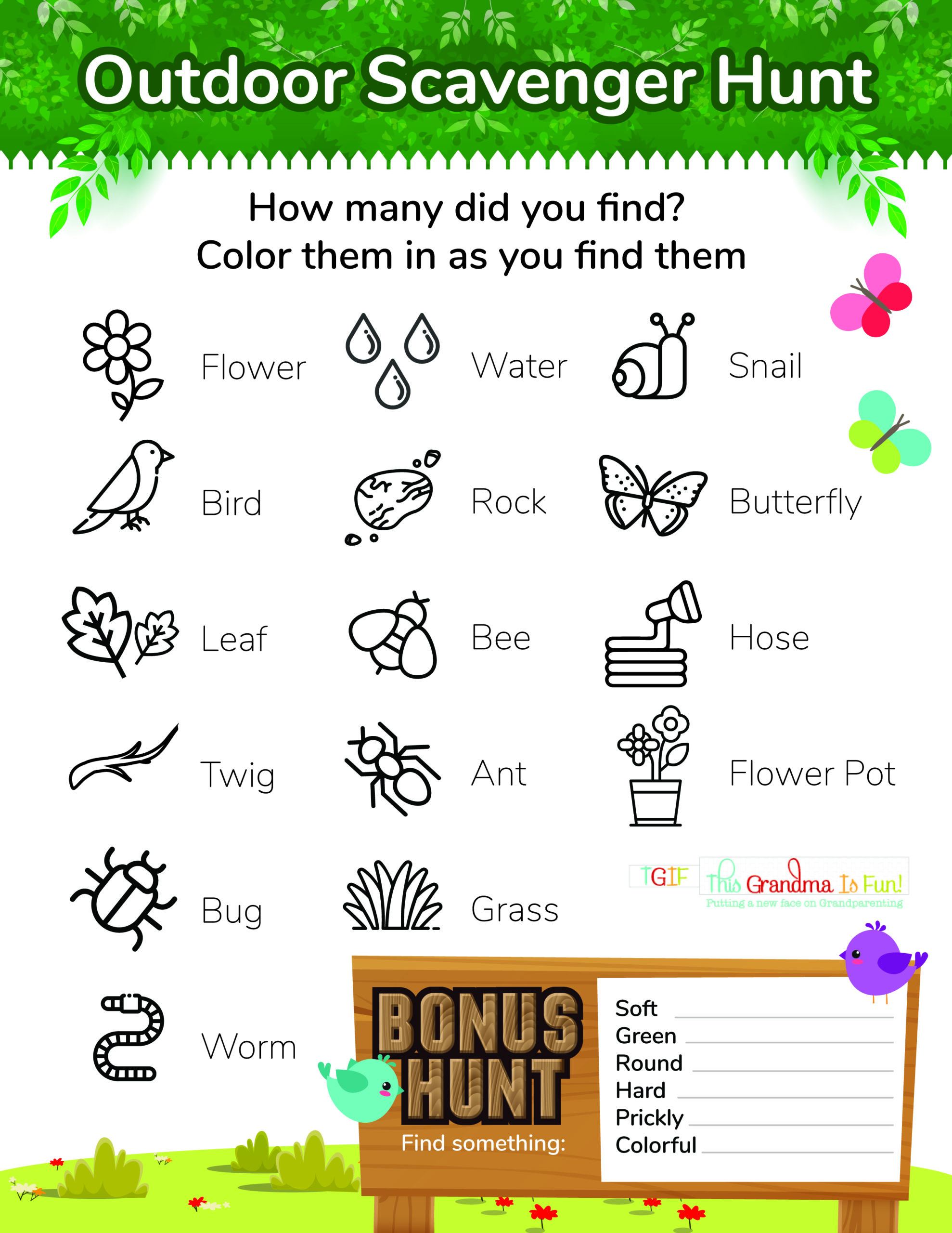 Outdoor Scavenger Hunt Free Printable - Tgif - This Grandma Is Fun in Free Printable Nature Scavenger Hunt