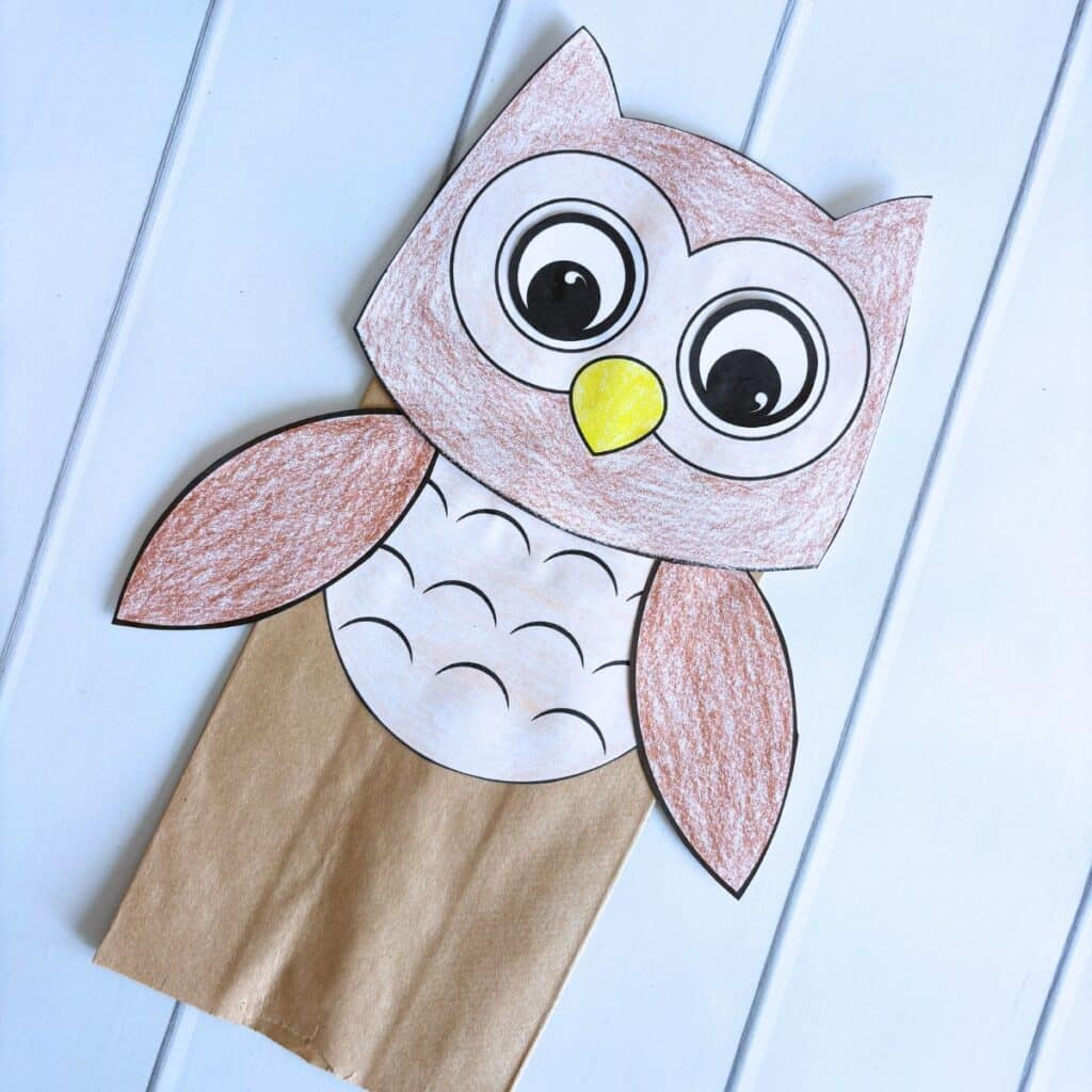 Owl Paper Bag Puppet Craft For Kids (Free Template!) - Simply Full for Printable Owl Paper Bag Puppet Template