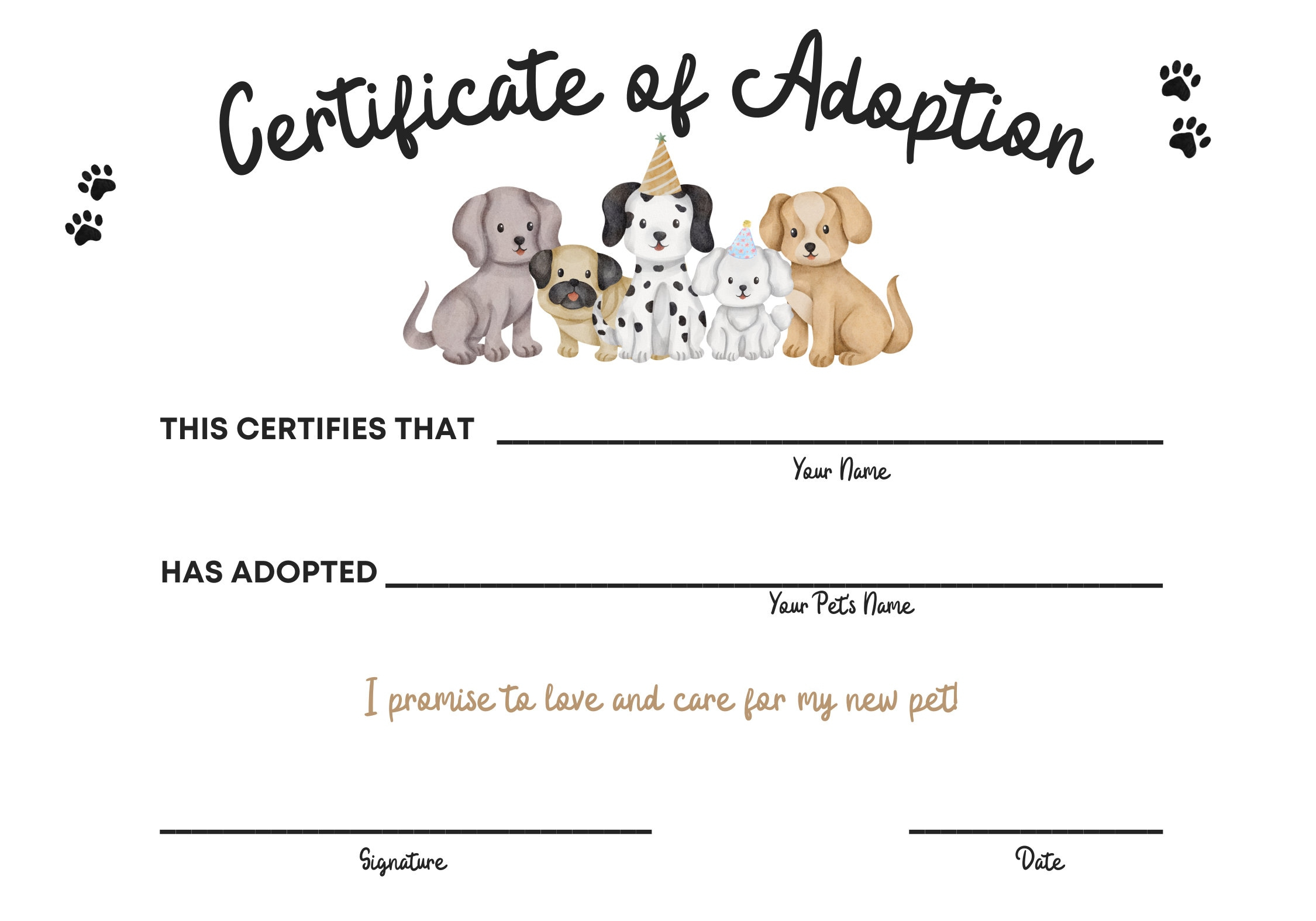 Pet Adoption A New Dog Printable Puppy Adoption Certificate throughout Pet Adoption Certificate Free Printable