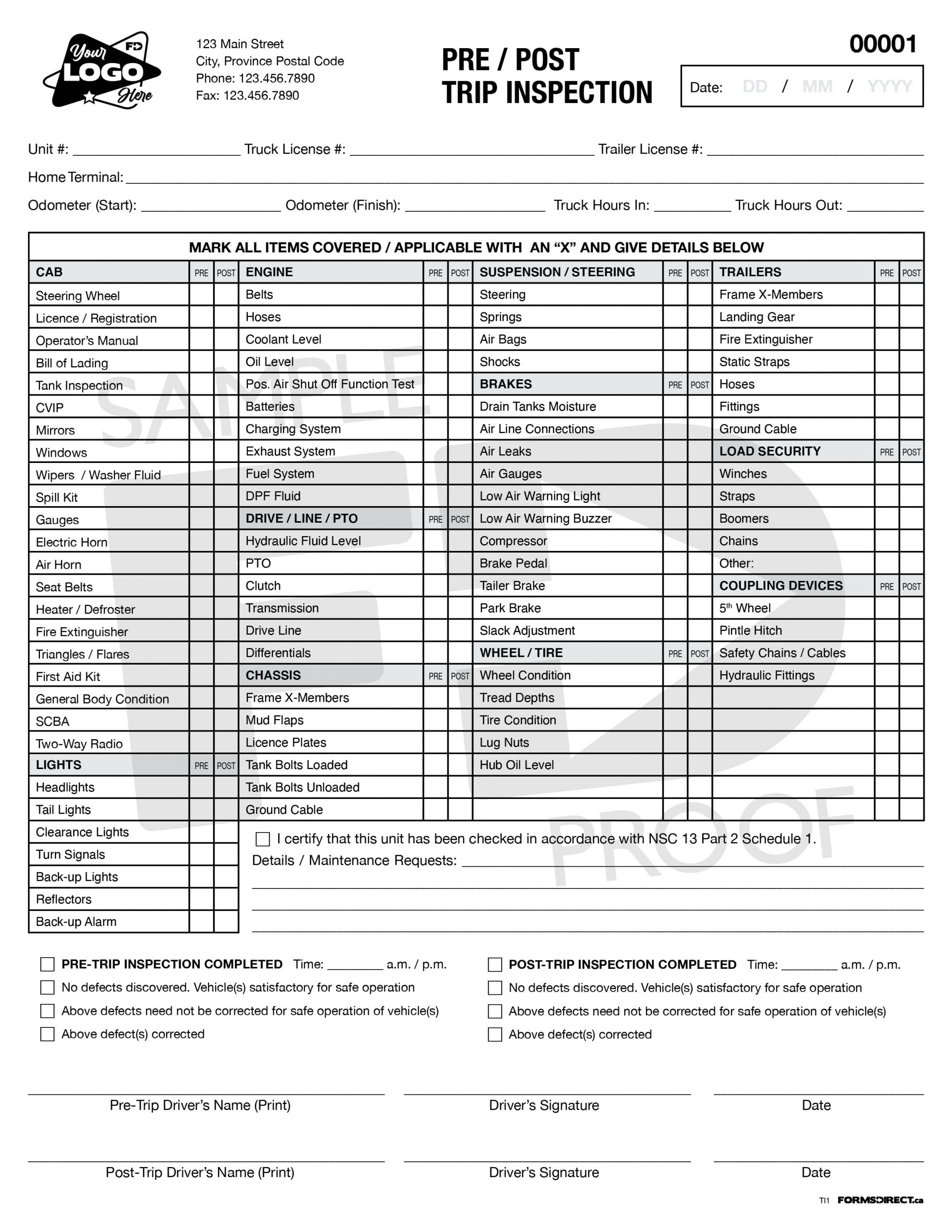 Pre / Post Trip Inspection | Ti1 Form Template | Forms Direct with Printable Pre Trip Inspection Sheet