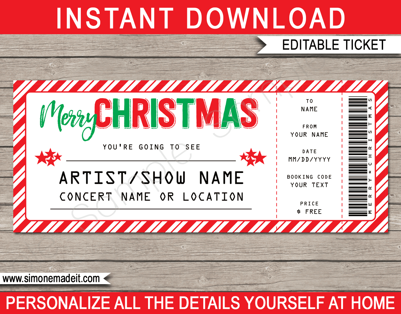 Printable Christmas Gift Concert Ticket Template | Gift Voucher inside Printable Concert Ticket Template Free