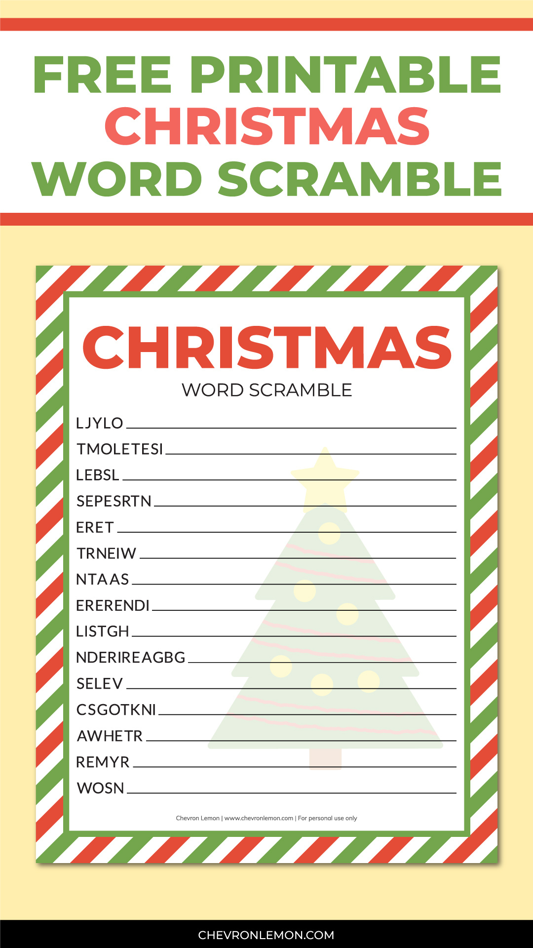 Printable Christmas Word Scramble - Chevron Lemon with Free Printable Christmas Word Scramble