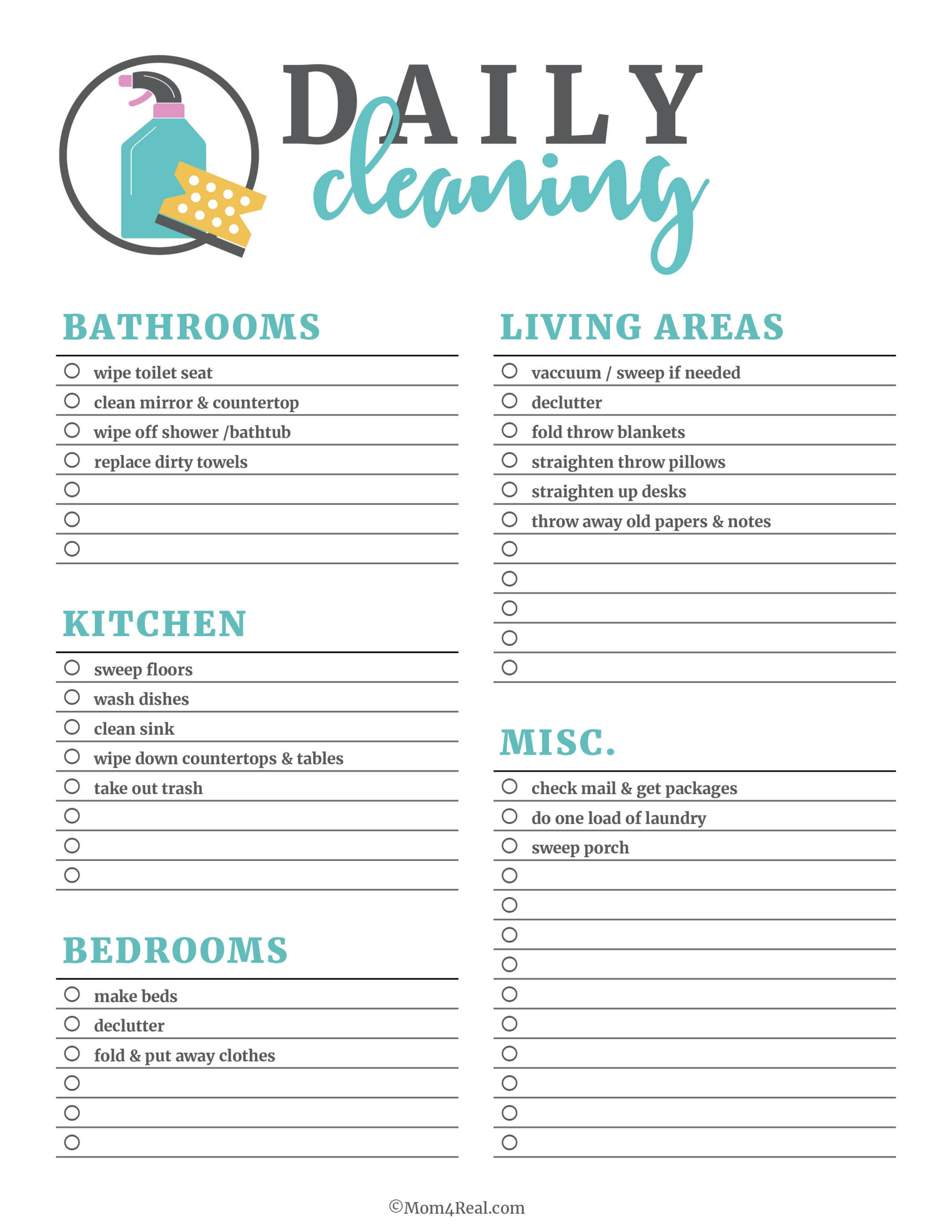 Printable Cleaning Checklists: Daily, Weekly & Monthly Tasks! regarding Printable Cleaning Schedule and Checklist