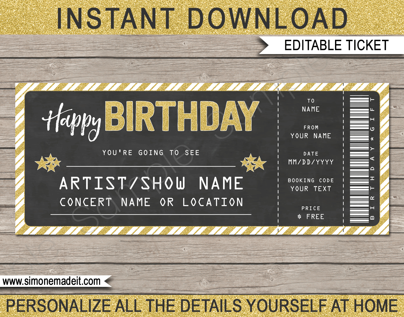 Printable Concert Ticket Template | Birthday Gift Voucher inside Printable Concert Ticket Template Free