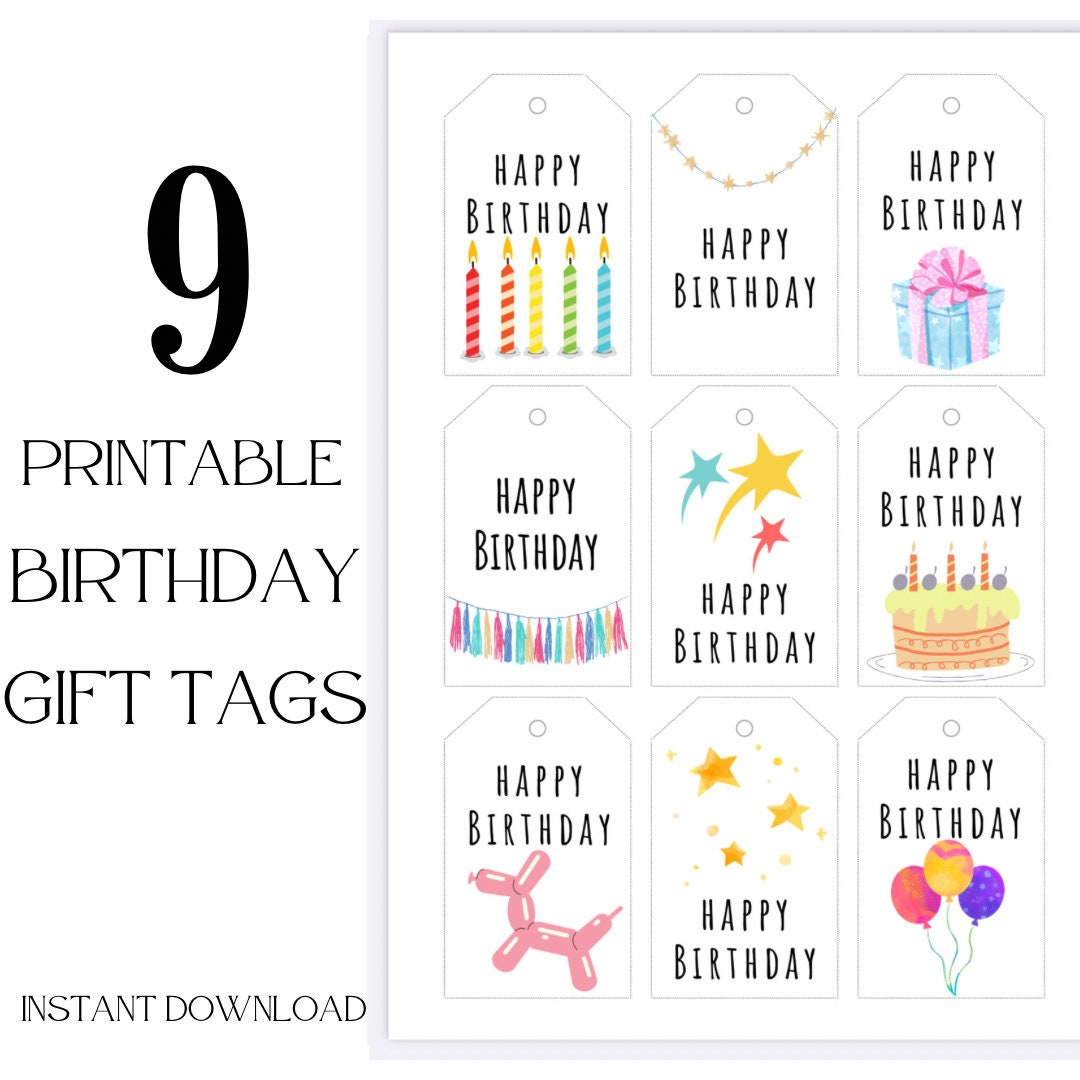 Printable Happy Birthday Gift Tags, 9 Birthday Tags - Gift throughout Printable Gift Tags For Birthday