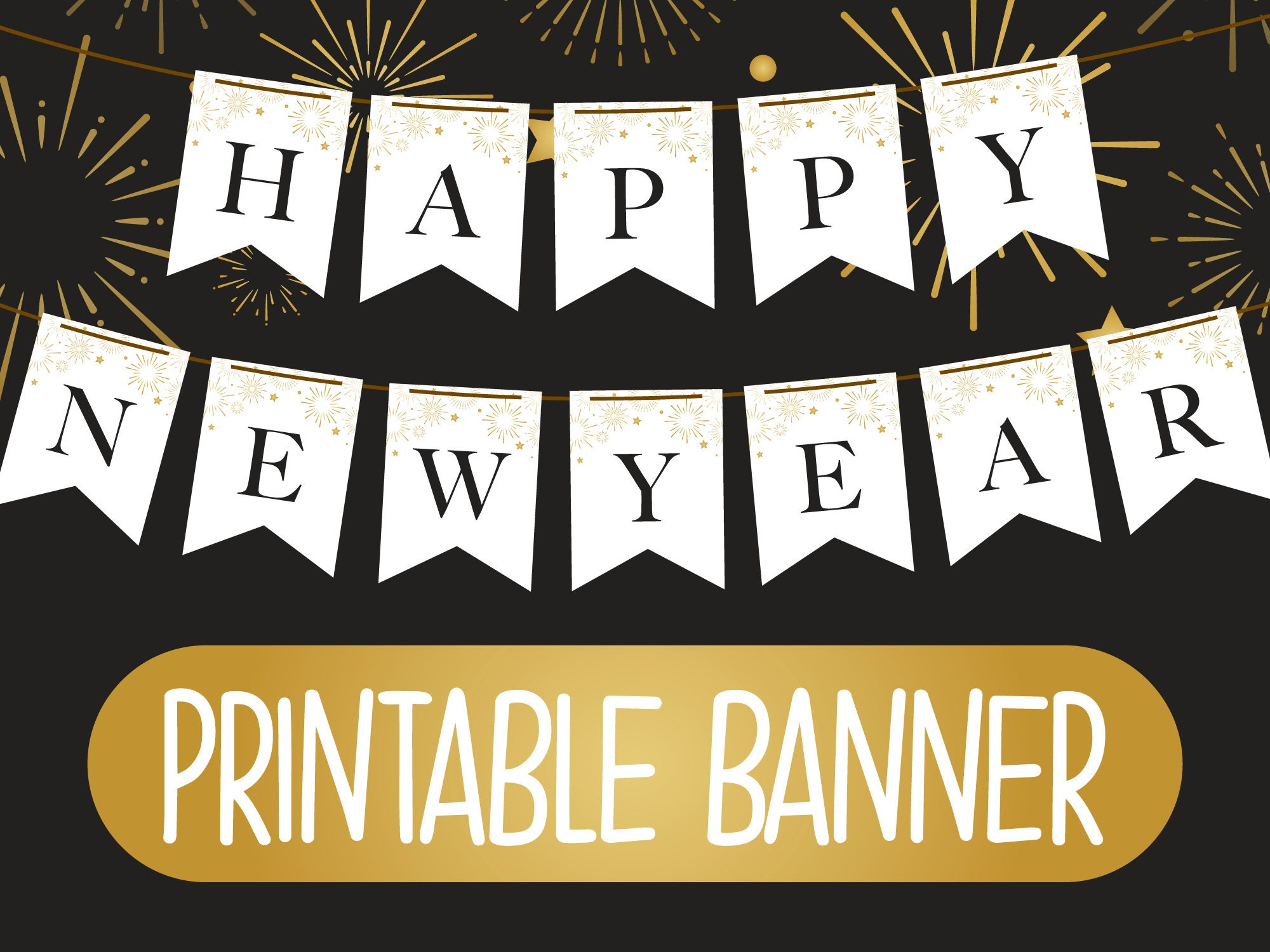 Printable Happy New Year Banner | Printable Happy New Year Bunting in Printable Happy New Year Banner