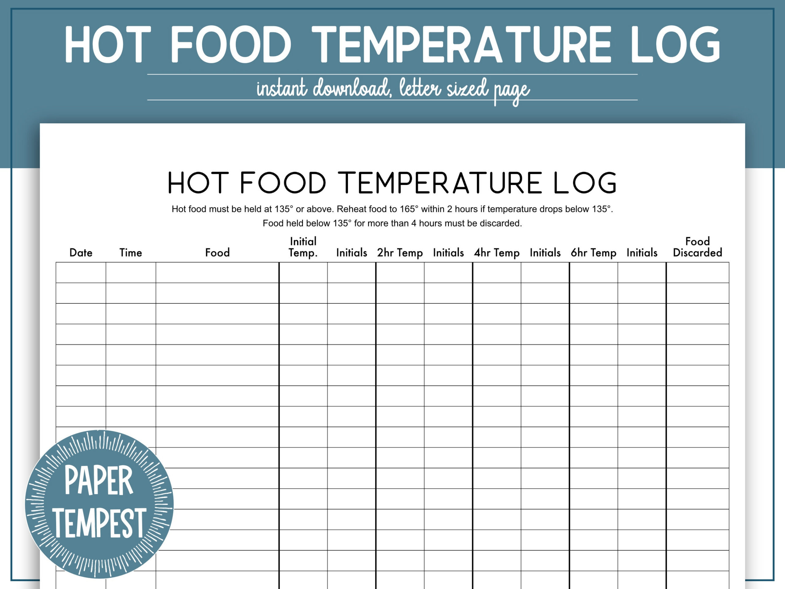 Printable Hot Food Temperature Log, Hot Food Holding Temperature pertaining to Printable Hot Food Temperature Log Sheet