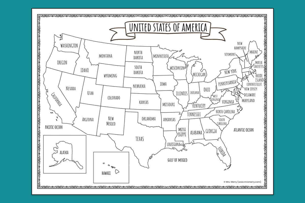 Printable Map Of The United States | Mrs. Merry - Worksheets Library intended for Printable United States Map with Names