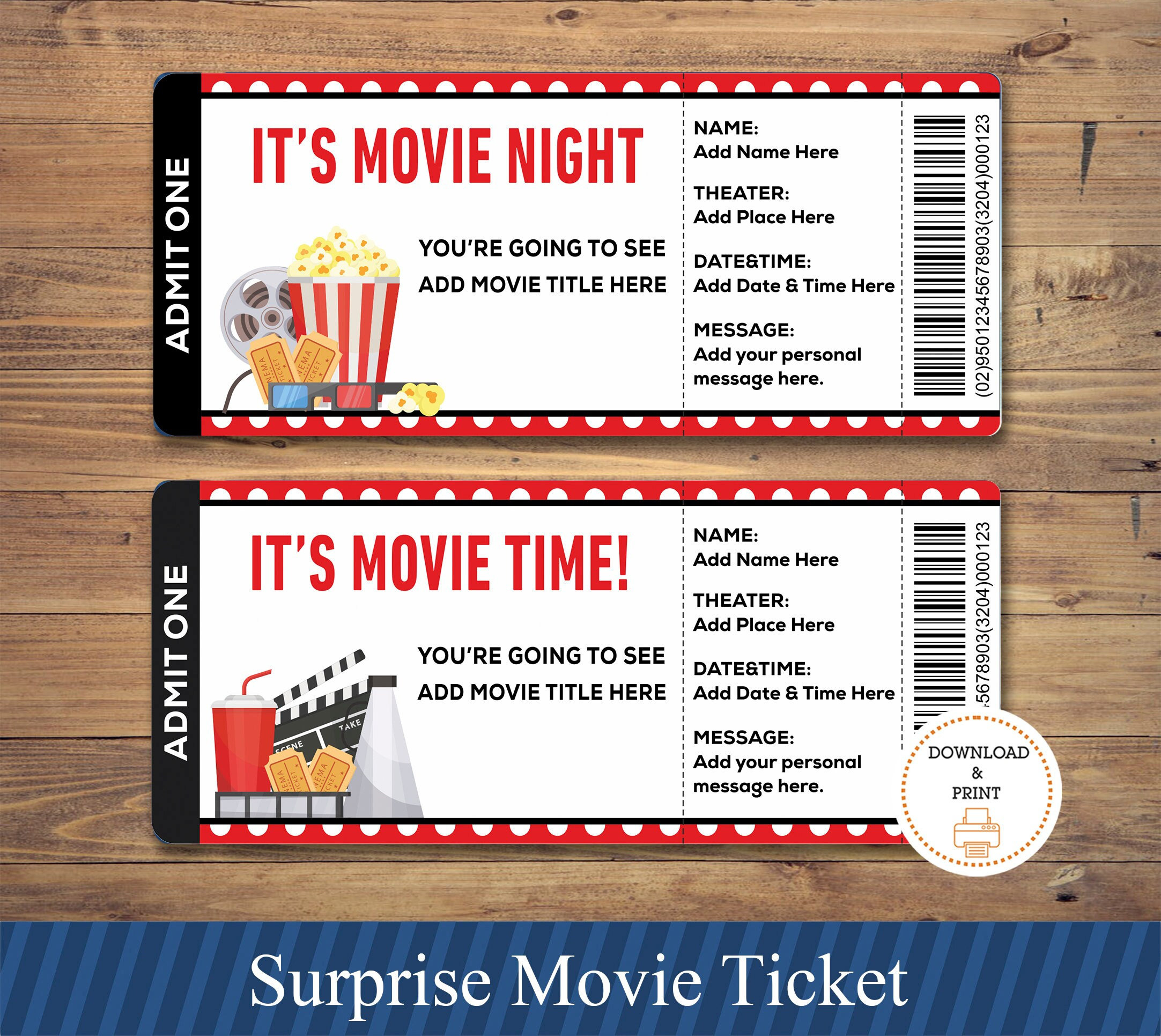 Printable Movie Gift Ticket: Surprise Reveal Boarding Pass intended for Pretend Movie Tickets Printable Free