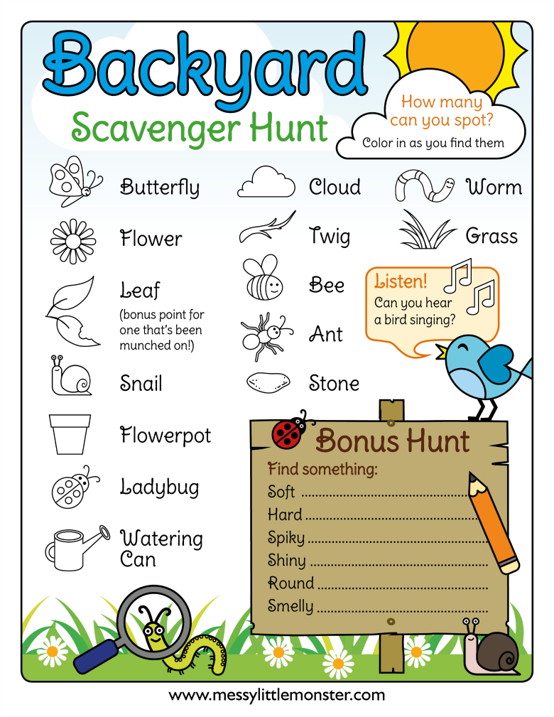 Printable Outdoor Scavenger Hunt - Messy Little Monster within Printable Scavenger Hunt For Kids