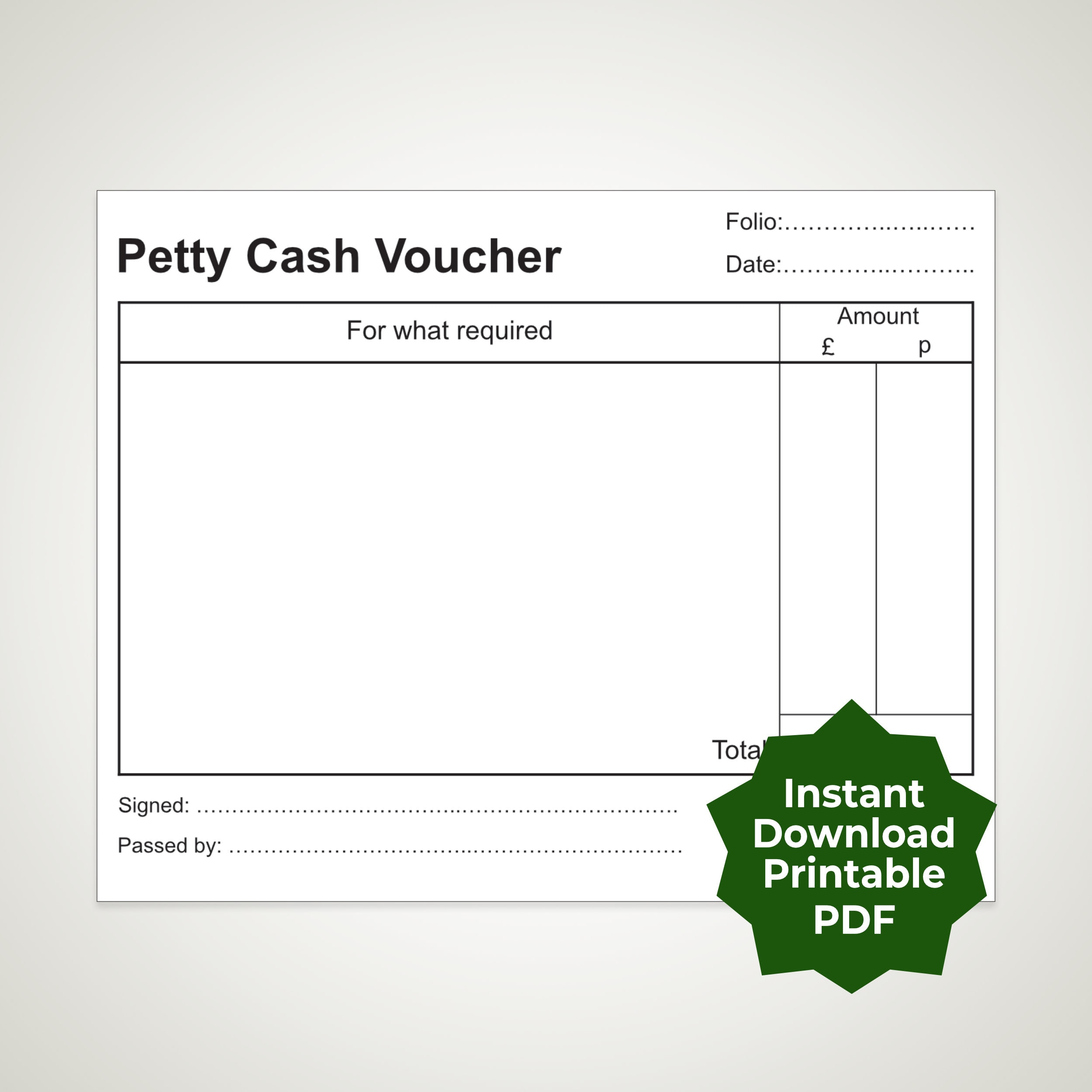 Printable Petty Cash Vouchers - Uk And Us Styles Pdf - Etsy Uk for Petty Cash Voucher Printable