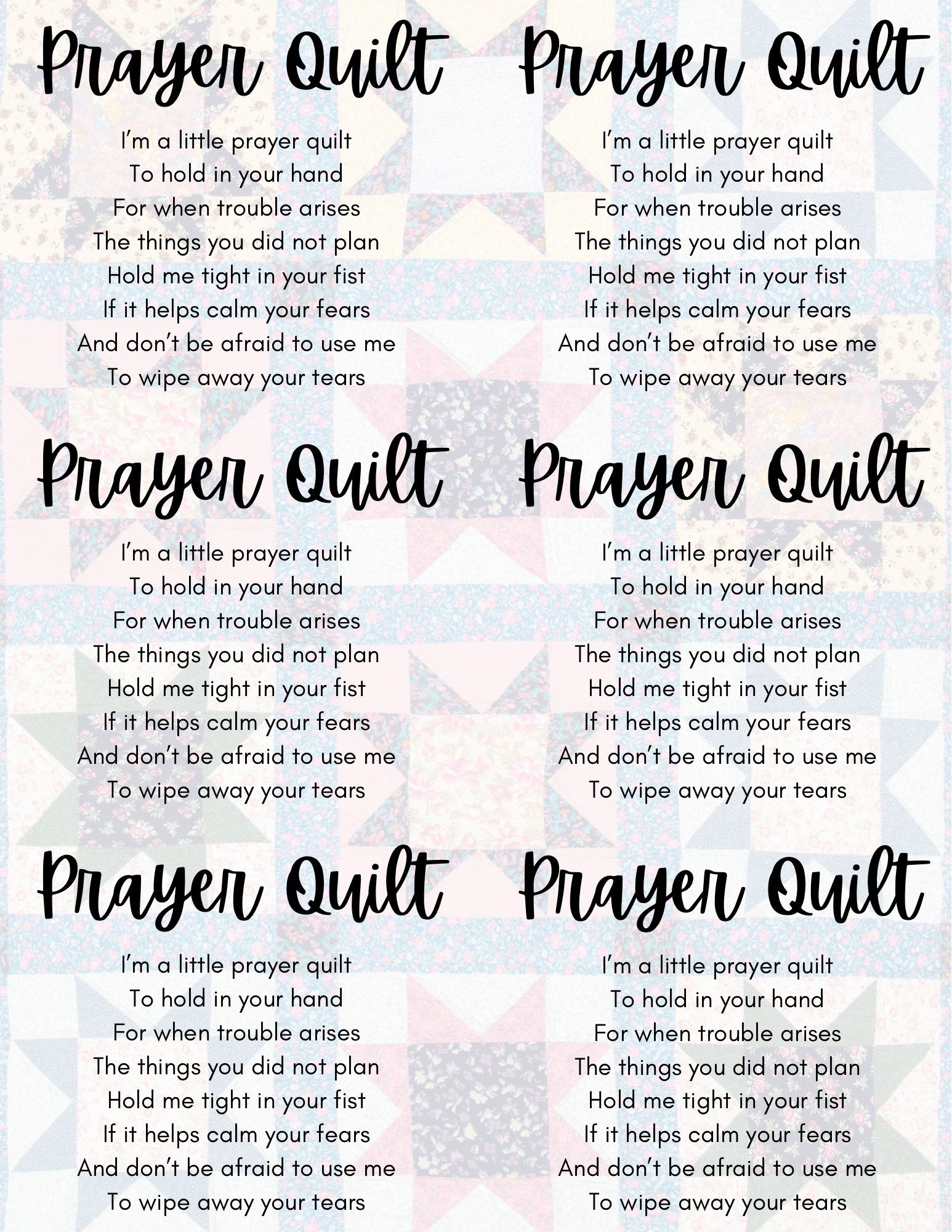 Printable Pocket Prayer Quilt - Etsy inside Free Pocket Prayer Quilt Poem Printable